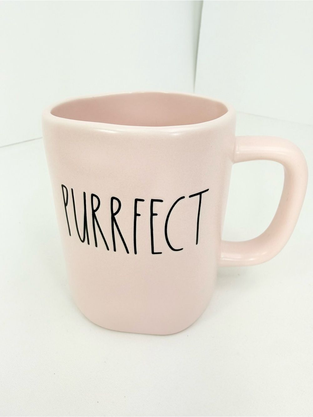 Rae Dunn Pink Black Signature Lettering Purrfect Cat Lover Ceramic Coffee Mug